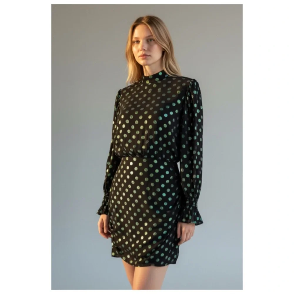 SALONI RINA SILK POLKA DOT MINI DRESS SIZE 8 US - Picture 2 of 16